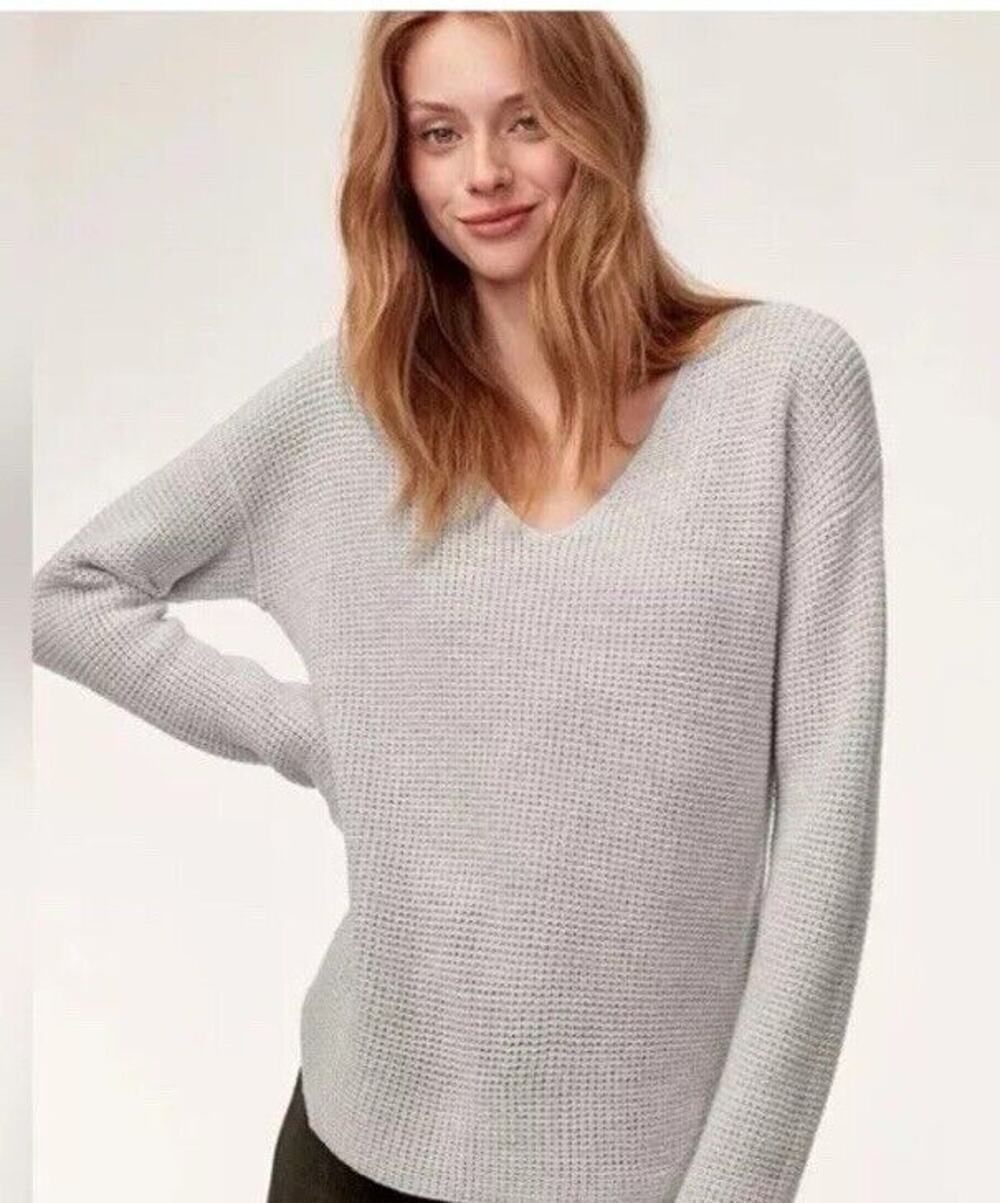 Aritzia Wilfred Free Wolter Merino Wool Sweater Womens Cream VNeck Waffle Knit